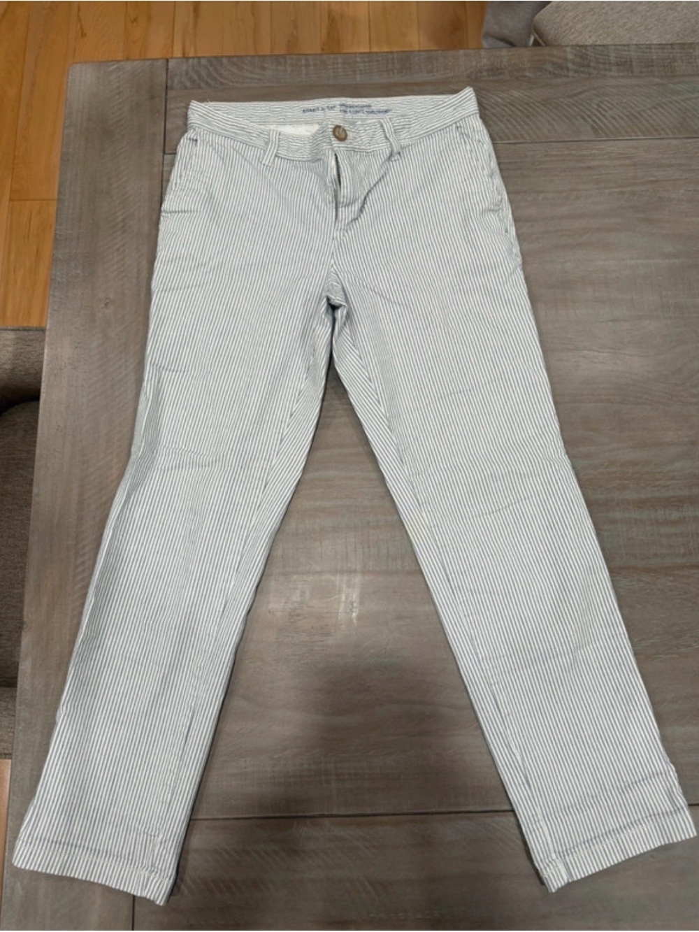 GAP Women's Straight Leg Jeans - White with Light Blue Pinstripes
